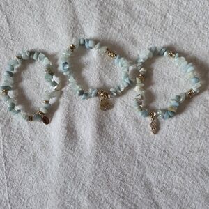 Amazonite Natural Stone Stretch Bracelet Set – Boho Mint Green‎ Stack (3)